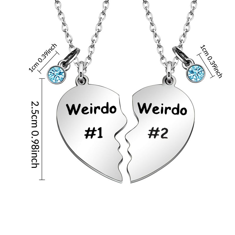 Maxforever Friendship Gifts, Weirdo 1 Weirdo 2psc Set Split Heart Pendant Necklaces BFF Gift for Best Friend (Blue Crystal) - Image 2